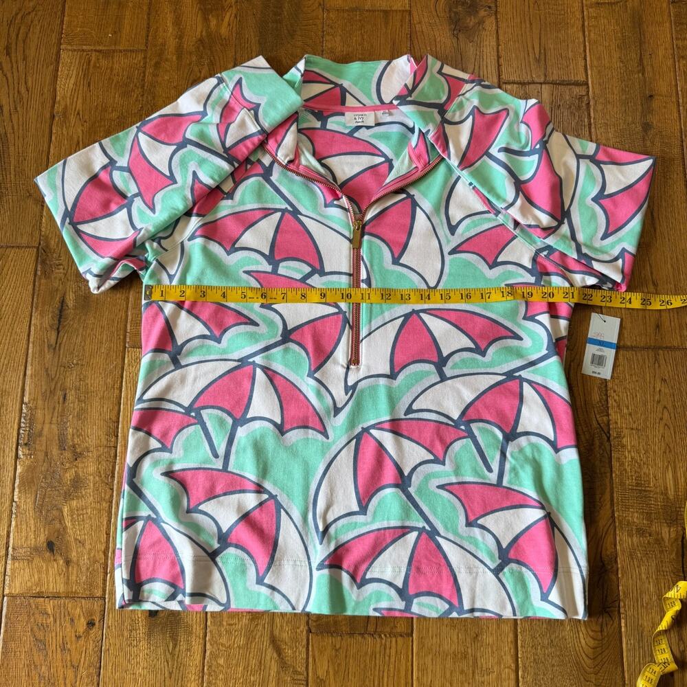 Crown & Ivy Beach Half Zip Shirt XL & Capri L Mint Pink Umbrella Active Wear Set - Picture 11 of 13